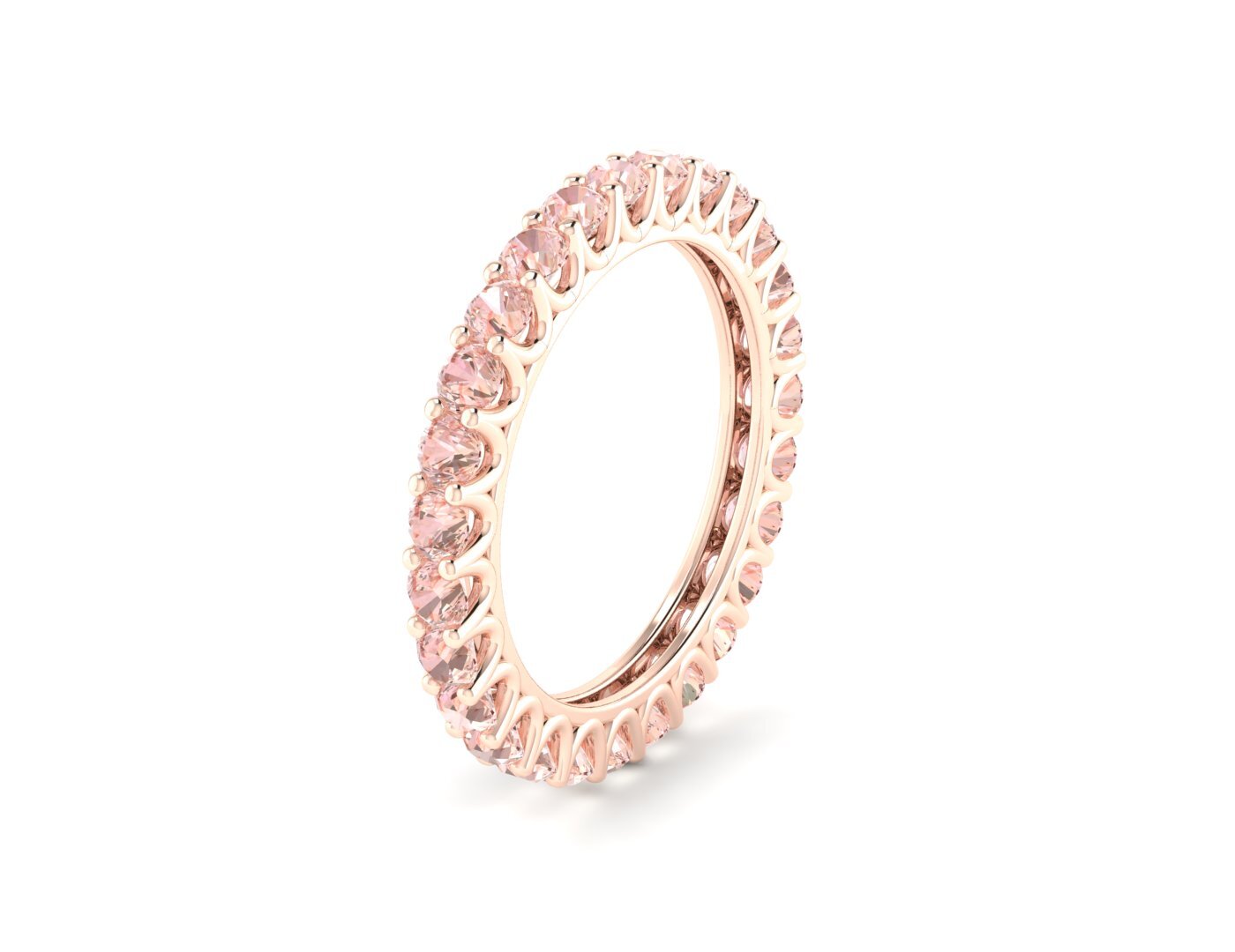 Natural Round Peach Morganite Band Eternity Matching Promise Fine Silver Band