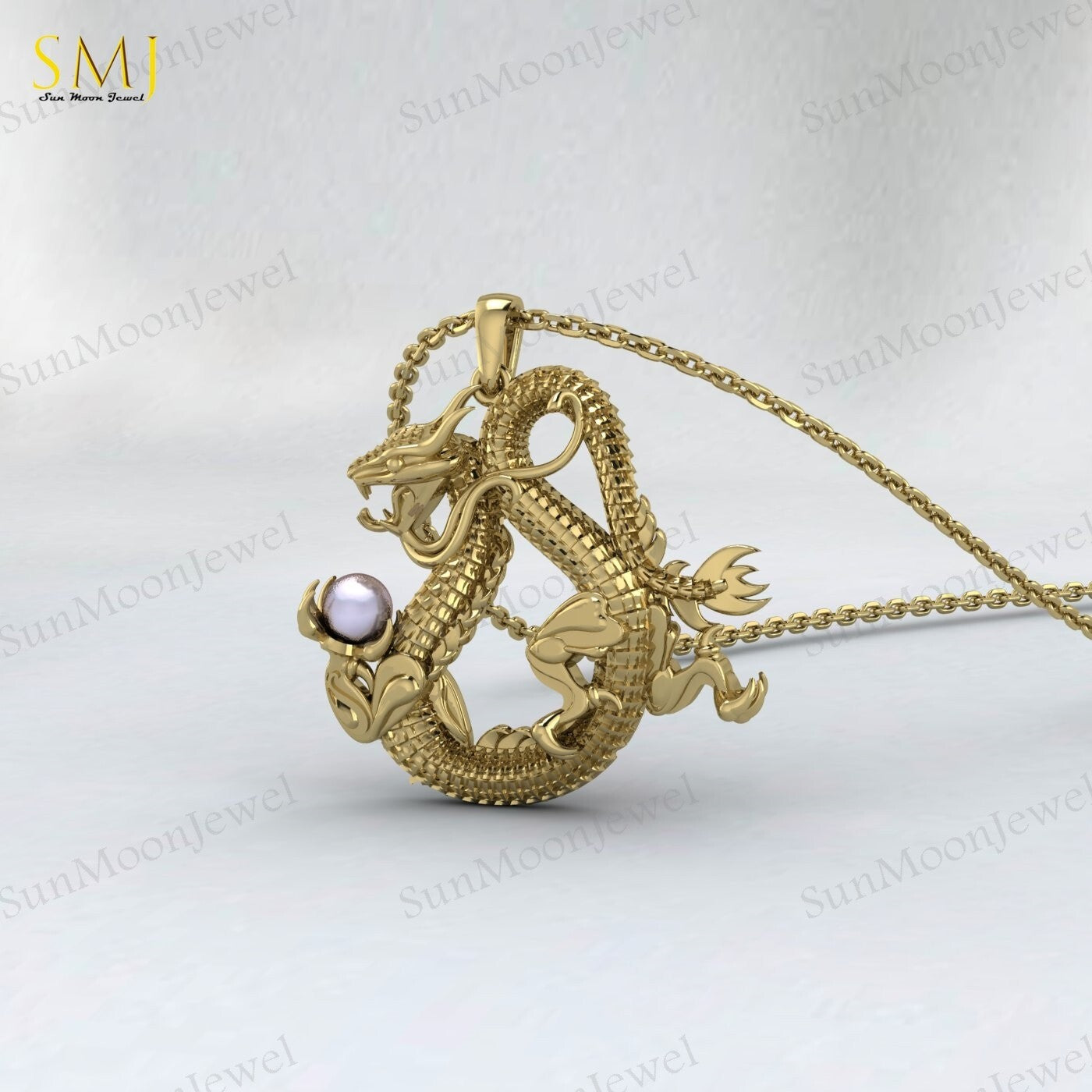 925 Sterling Silver Dragon Pendant Necklace For Man Pearl Dragon Unique Gifts