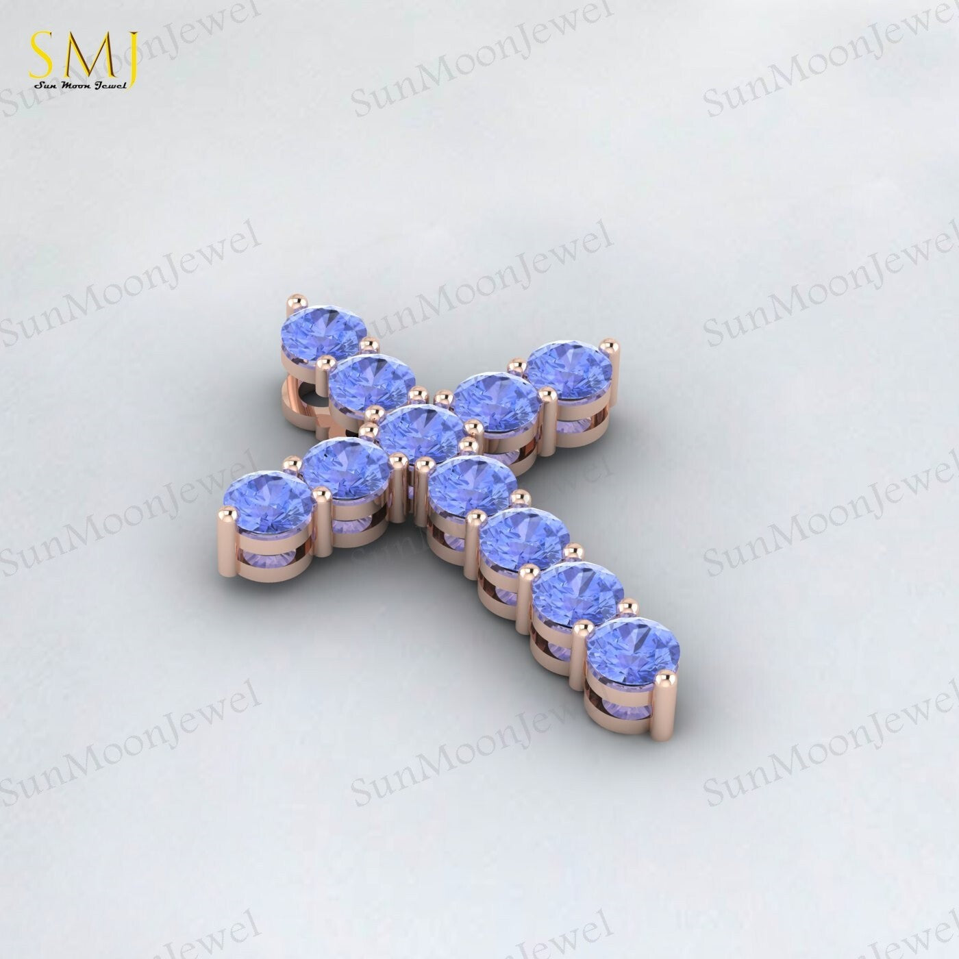 Natural Blue Tanzanite Cross Pendant 925 Sterling Silver Necklace