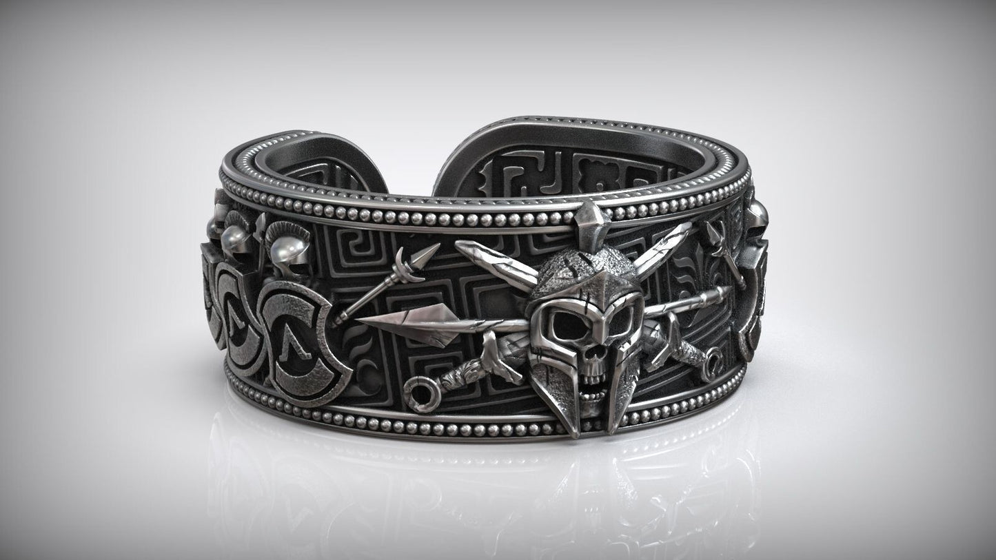 925 Sterling Silver Greek Spartan Helmet Skull Head Adjustable Ring Men US7~15