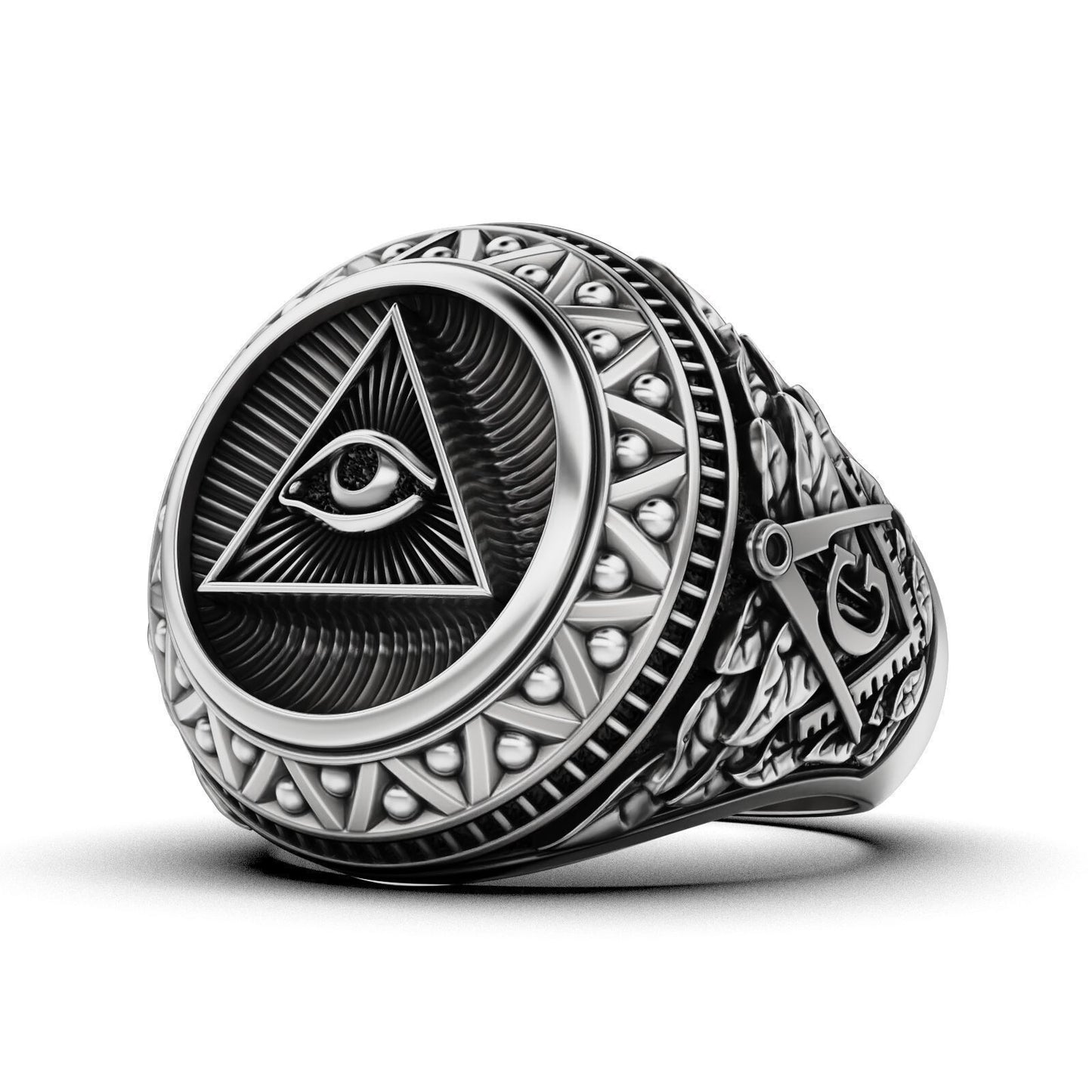 Silver Masonic Ring US5-15 Eye of Providence Freemason Ring Gift For Women Men