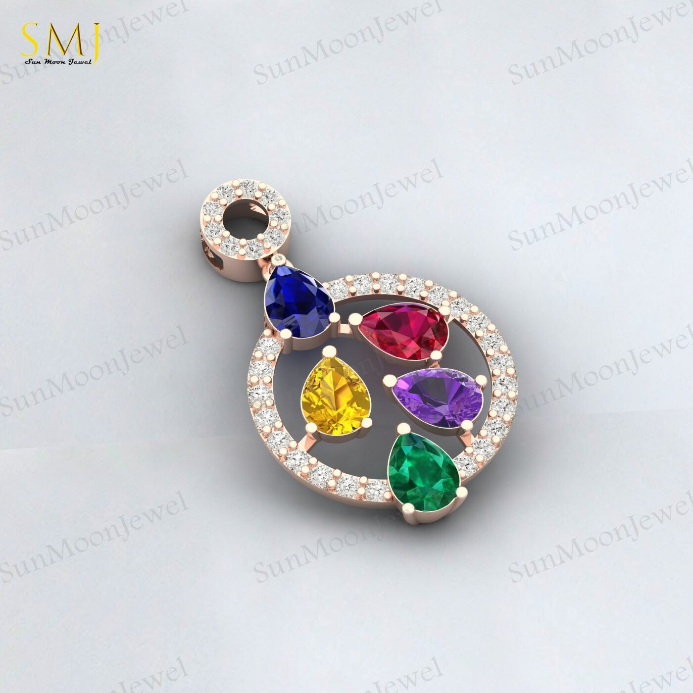 Sapphire Ruby Amethyst Citrine Emerald Multi Gemstone Pendant Sterling Silver