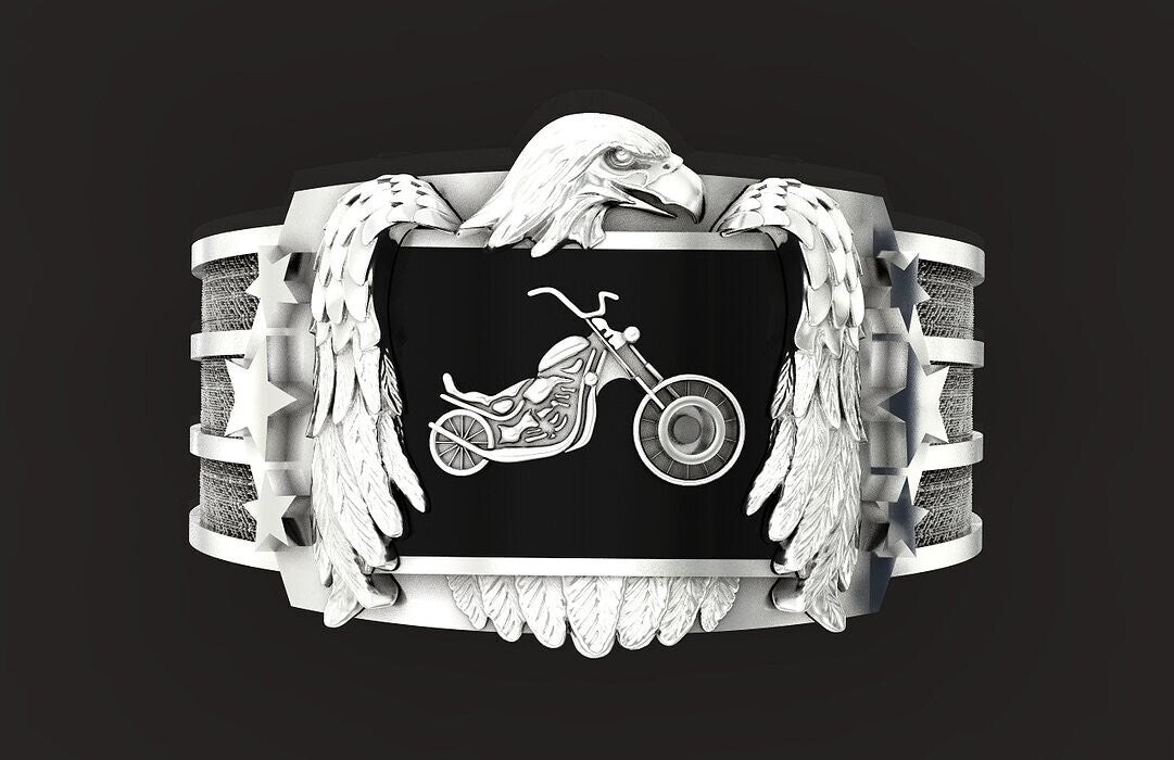 925 Silver Eagle Biker Ring Gothic Punk Signet Ring US5~15 Vintage Style Ring