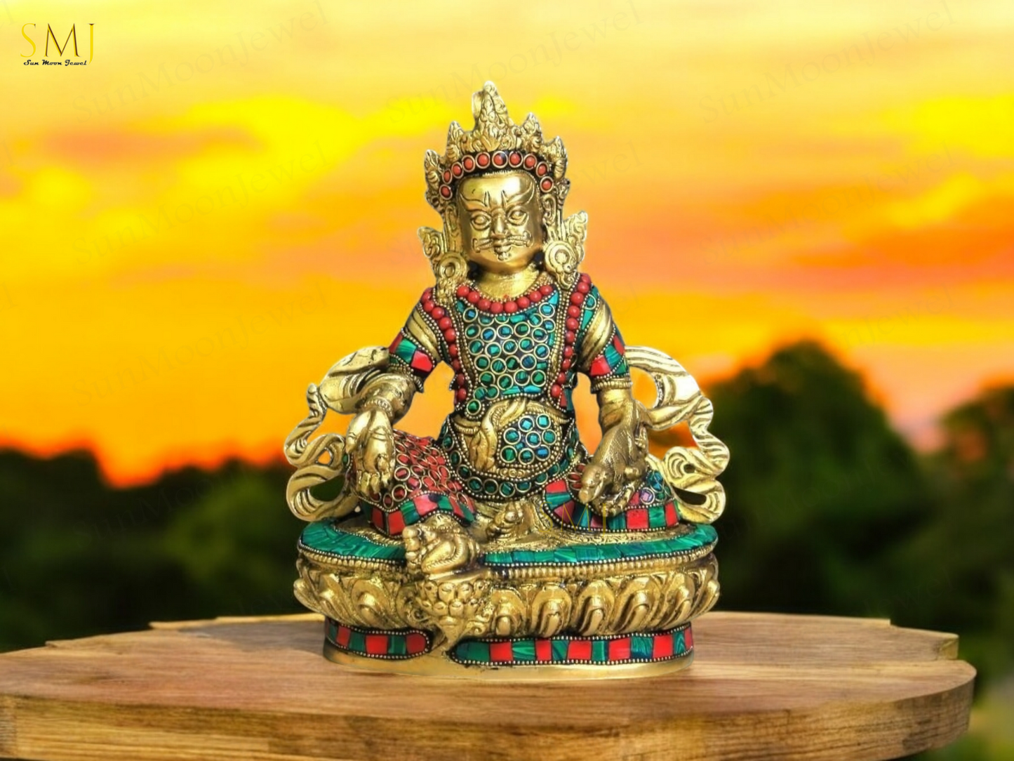 Brass Kuber Statue Kuber Lord of Wealth & Success Ornated with Gold Coins Gift