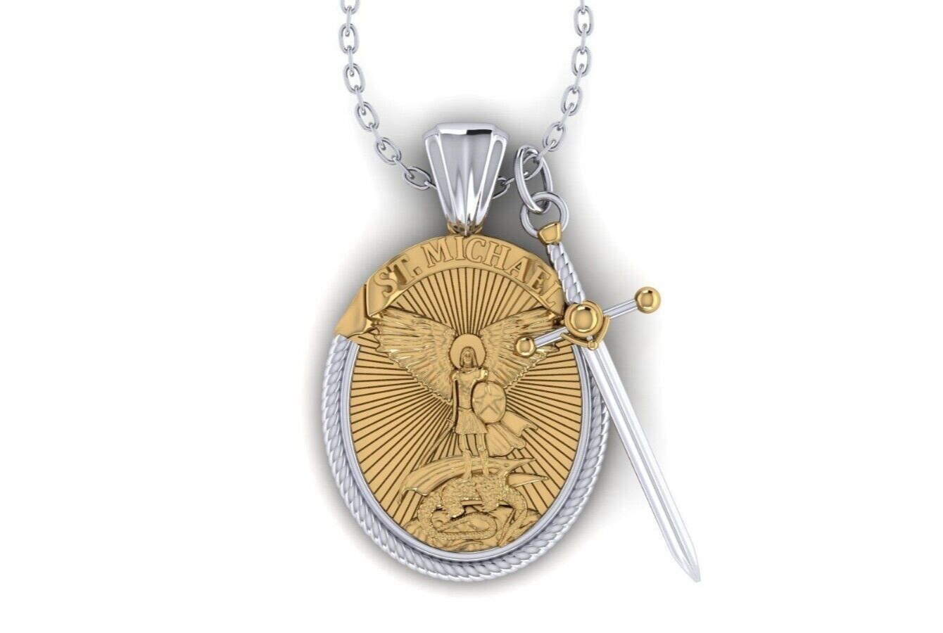 925 Silver Saint Michael Archangel Sword Pendant Necklace For Unisex Medal Gift
