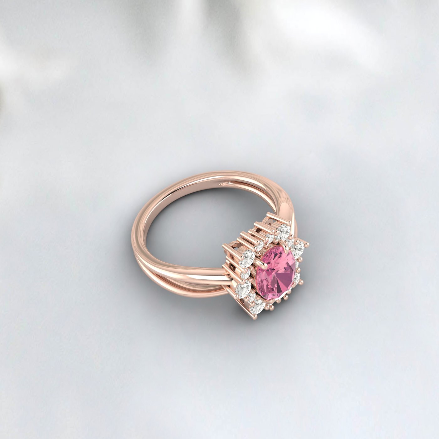 Natural Pink Tourmaline Cluster Ring 925 Sterling Silver Ring Oval Cut Pink Ring