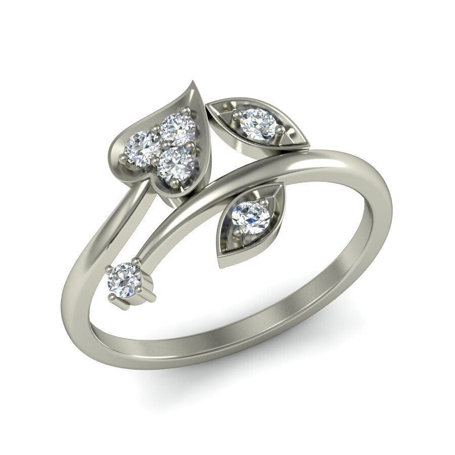925 Silver Leaf Zircon Ring Dazzling White Cubic Zirconia Handmade Ring Us5~ 15