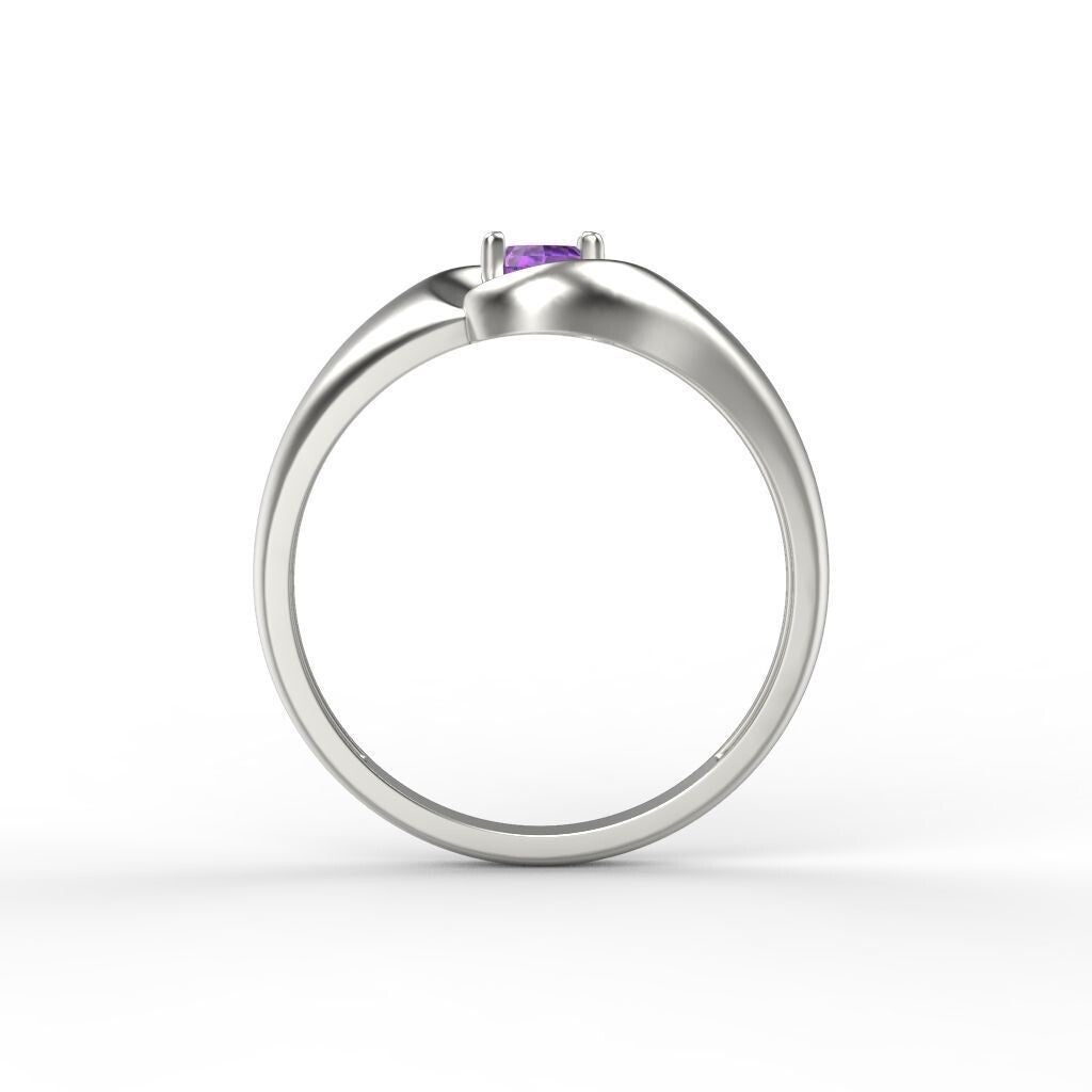 Natural Amethyst Oval Cut Ring 925 Silver Purple Gemstone Curve Band Gift US5-15