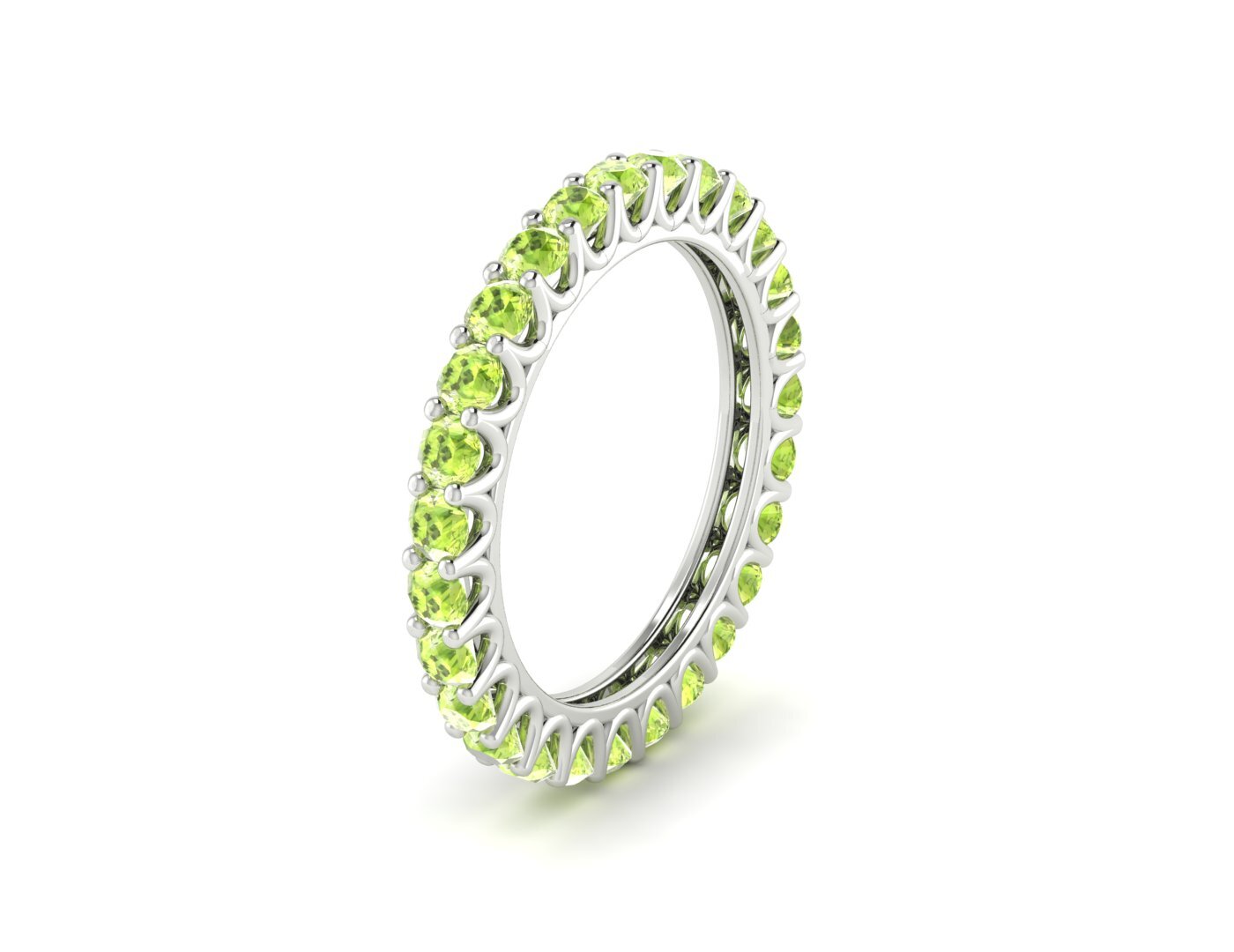 Natural Round Green Peridot Band Eternity Stacking Promise Fine Silver Band