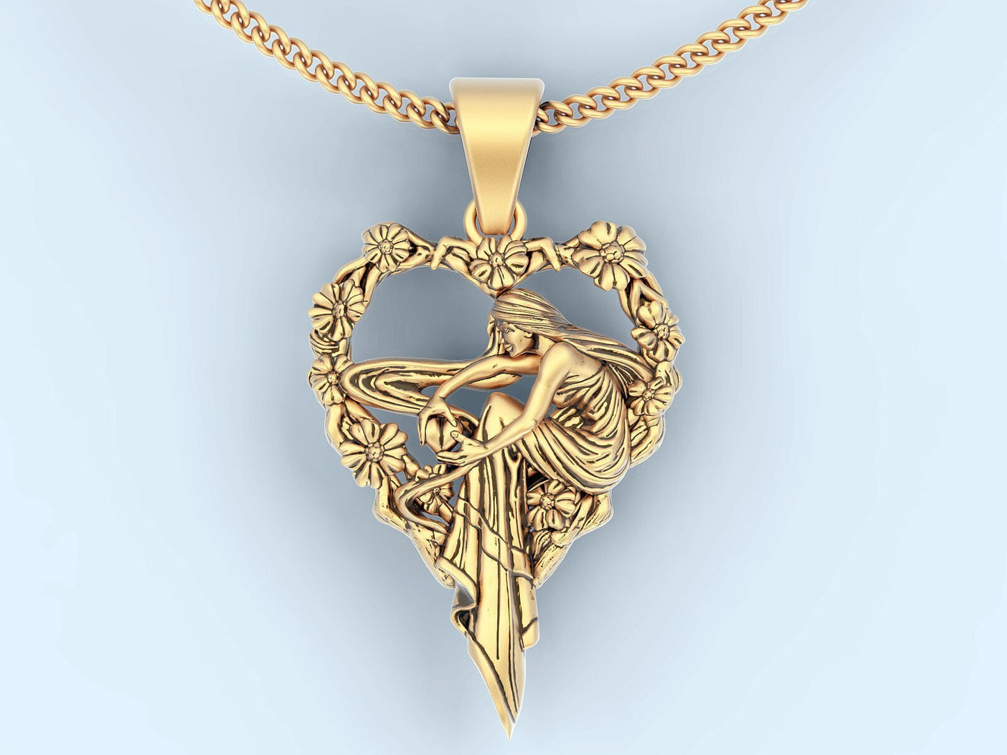 Women Heart Flower Brass Pendant Charm Necklace Viking Goddess Jewelry Gift Wife