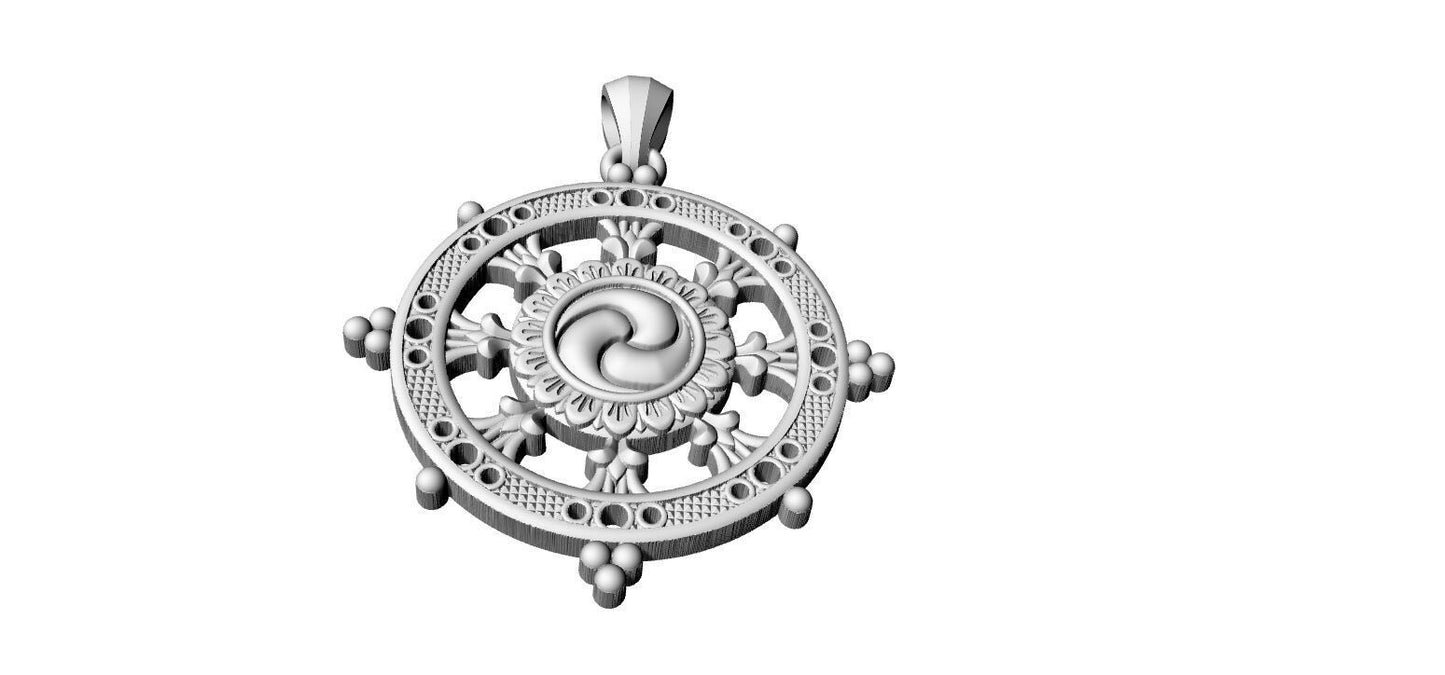 Silver Ship Helm Wheel Charm Pendant Nautical Necklace Handmade Gift Men Women