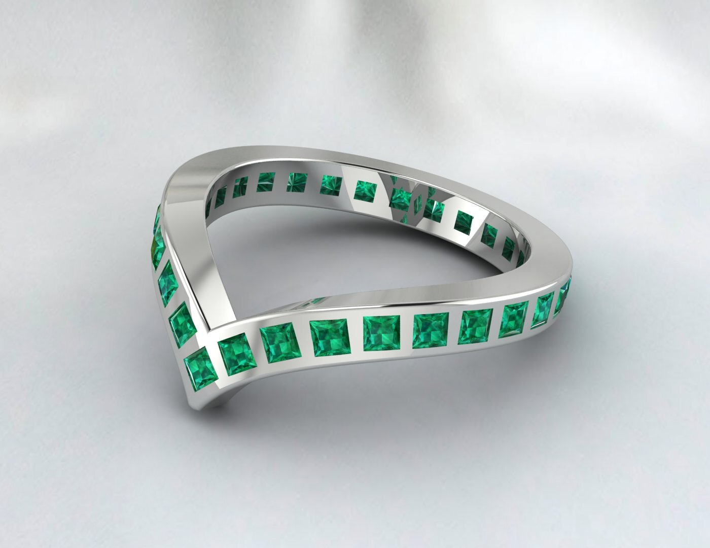 Princess Cut Emerald Green Wedding Band Fine Silver Lab Created Curved Band