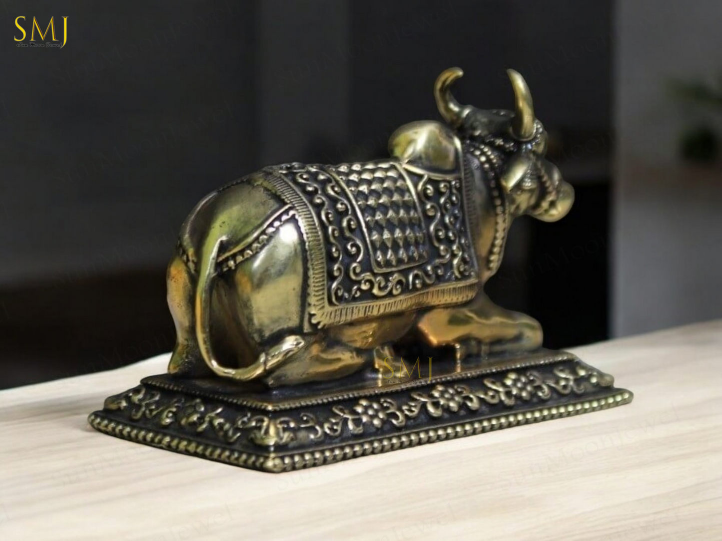 Brass Nandi Statue with Base Nandi Statue Handmade Sacred Bull Sculpture Gift