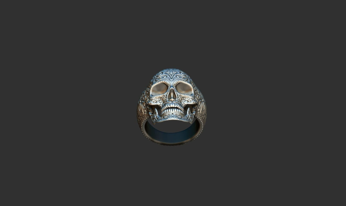 925 Silver Mexican Skull Ring Gothic Biker Unique Skull Head Rings For Men Women