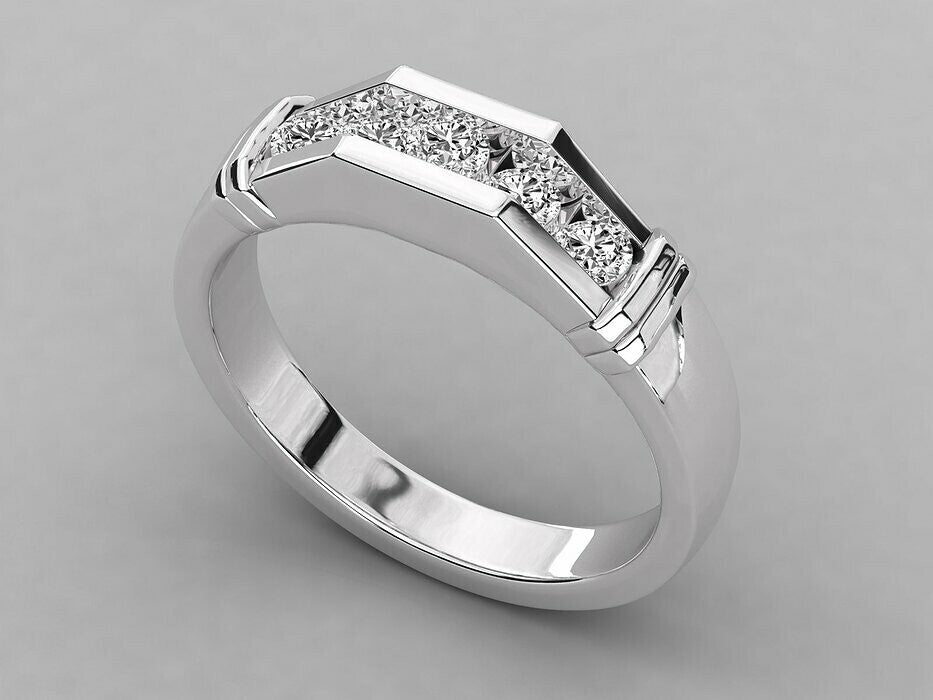 925 Silver CZ Channel Set Eternity Band Ring Men Round Cut Wedding Ring US5-15