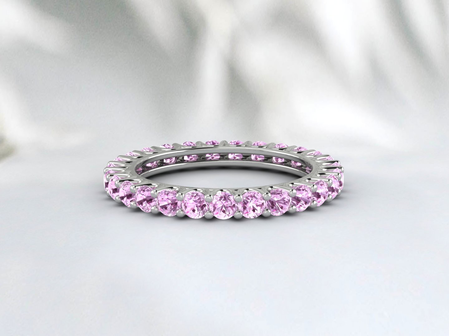 Natural Round Pink Sapphire Band Eternity Stacking Promise Fine Silver Band