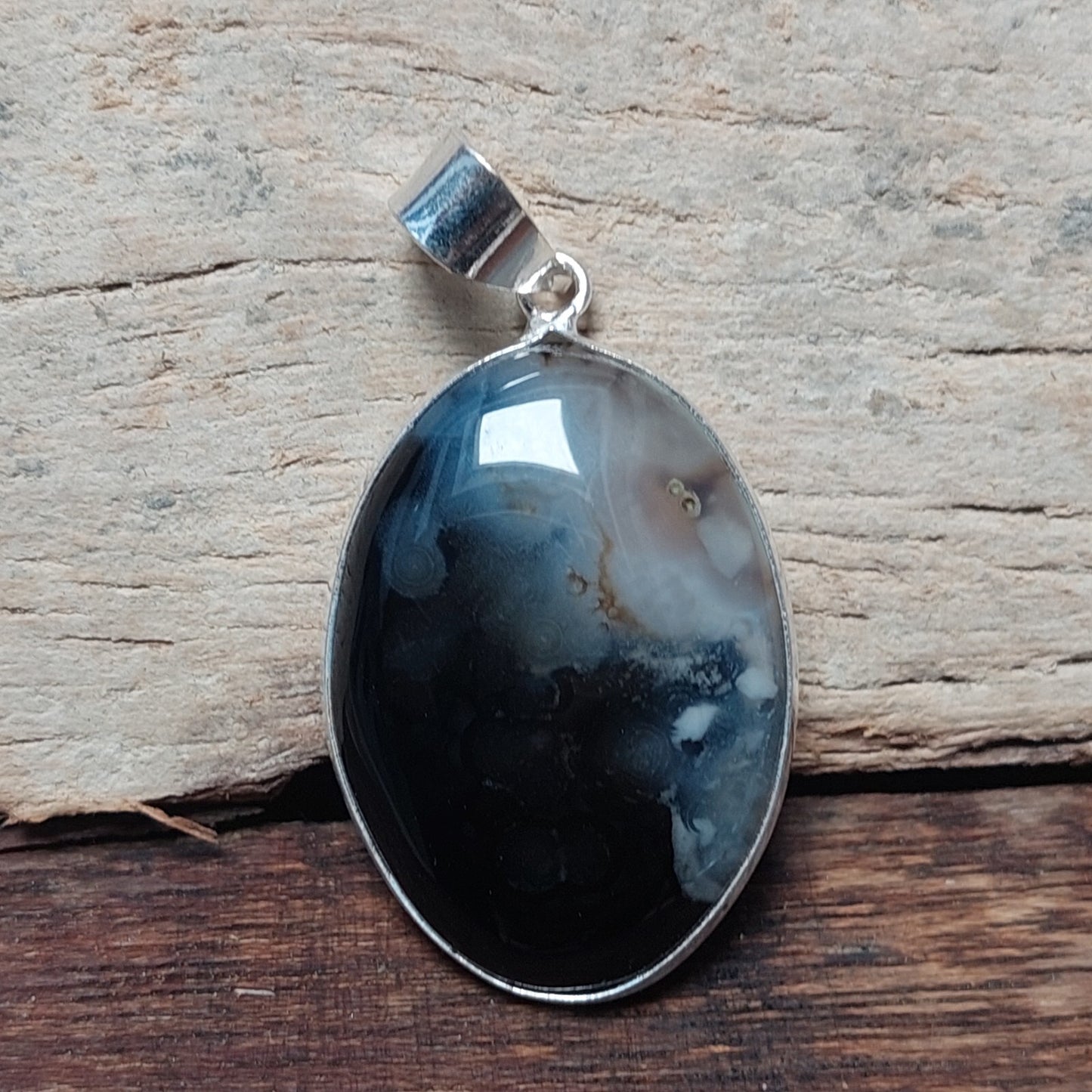 Black Banded Agate Gemstone Pendant 925 Sterling Silver Handmade Pendant Gift