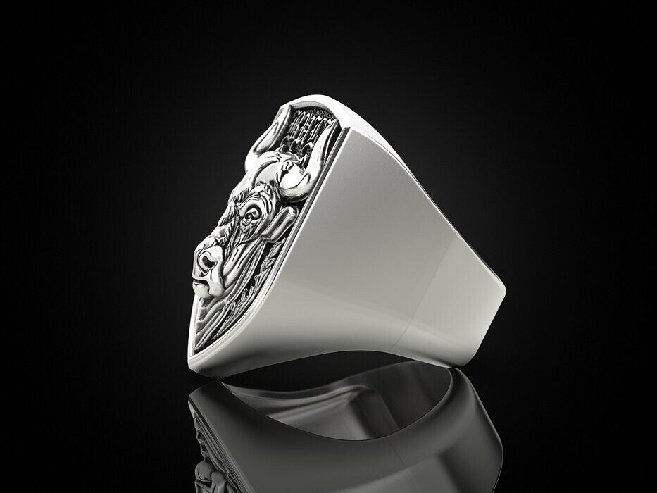 925 Silver Zodiac Taurus Bull Head Signet Ring For Men US5~15 Biker Jewelry Ring