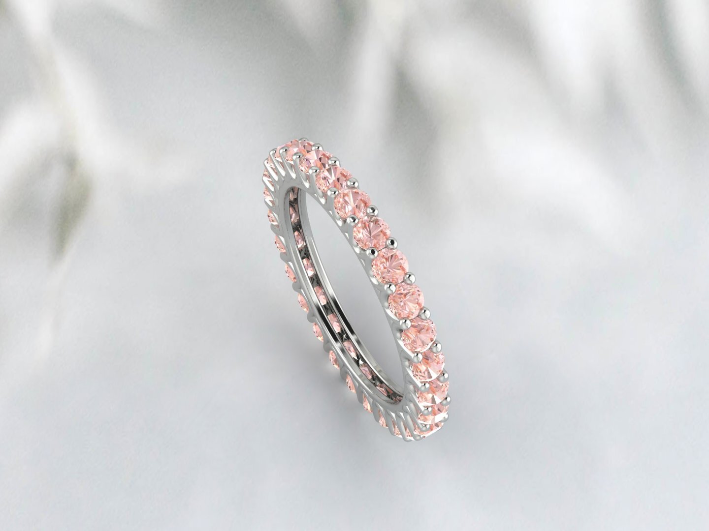 Natural Round Peach Morganite Band Eternity Matching Promise Fine Silver Band