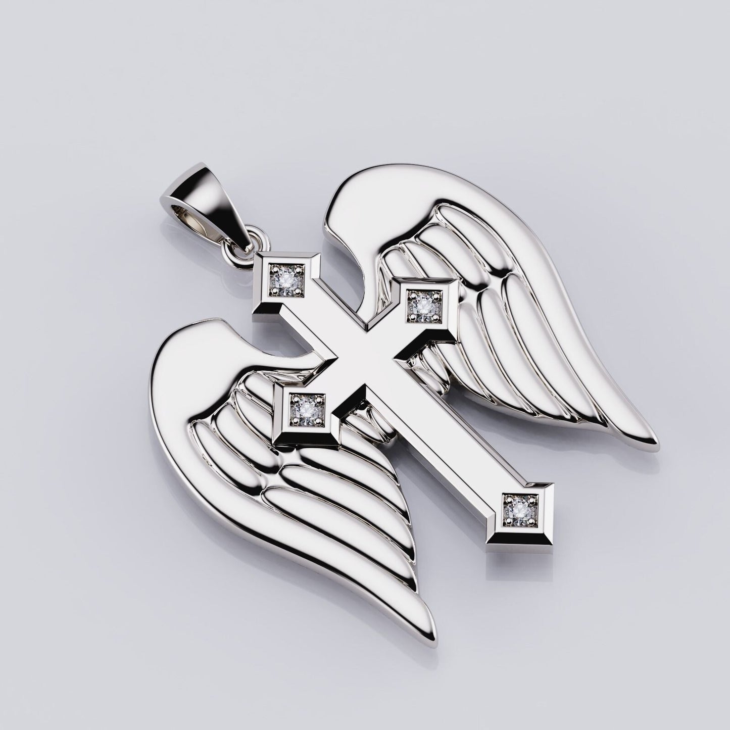 925 Sterling Silver Angel Wings Cross Pendant Archangel Michael Angel Wing Sword