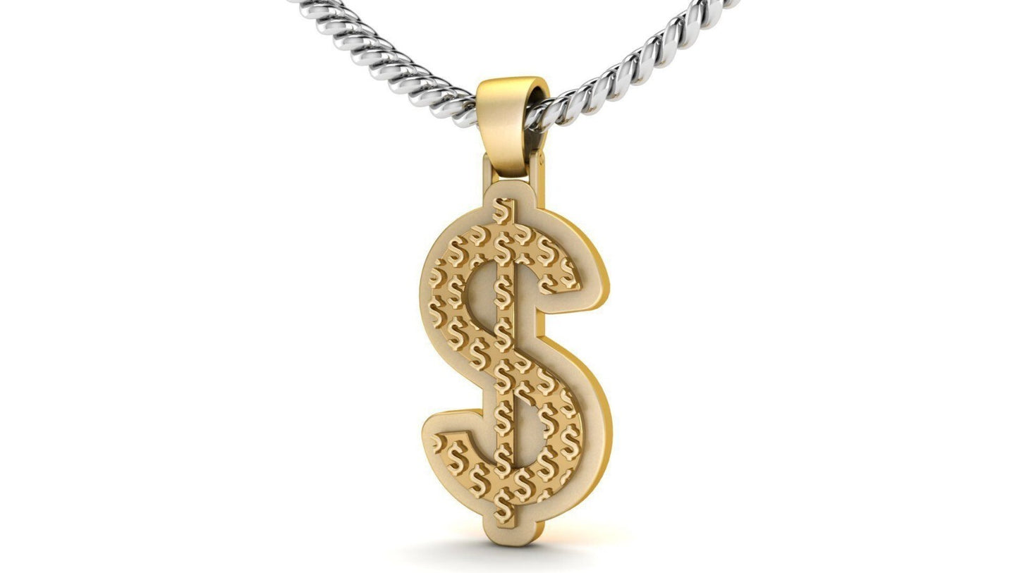 Dollar Sign Brass Pendant Dollar Necklace Money Symbol Charm Gift for Men Women