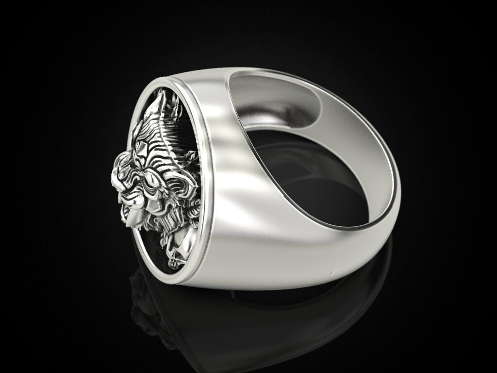 Saber Tooth Tiger Skull Ring 925 Sterling Silver Gothic Biker Rider Style US5~15