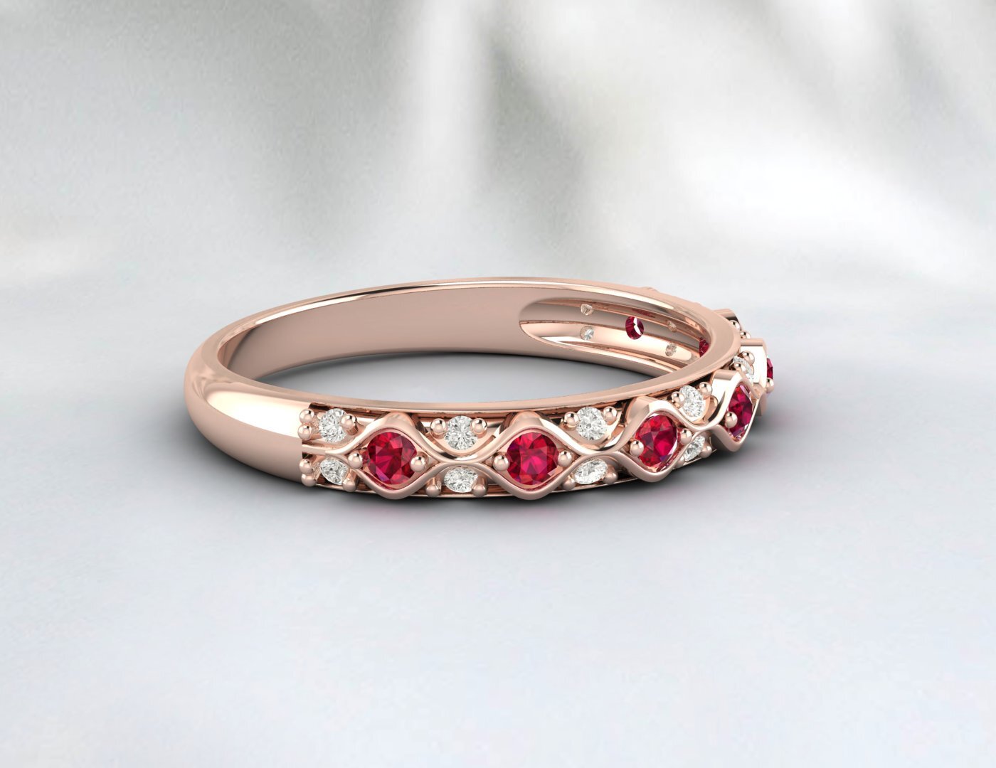 Ruby Cz Diamond Wedding Band Fine Silver Antique Unique Vintage Band Lab Created