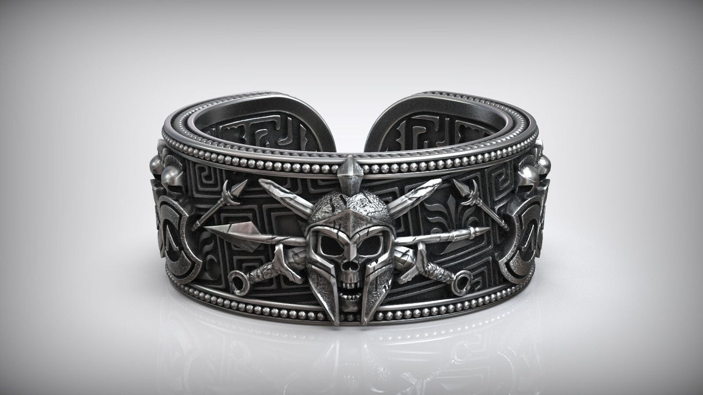 925 Sterling Silver Greek Spartan Helmet Skull Head Adjustable Ring Men US7~15