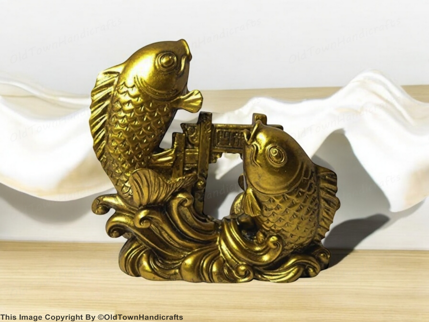Resin Double Fish Vastu Feng Shui Decor | Gold Gift Item | Home & Office