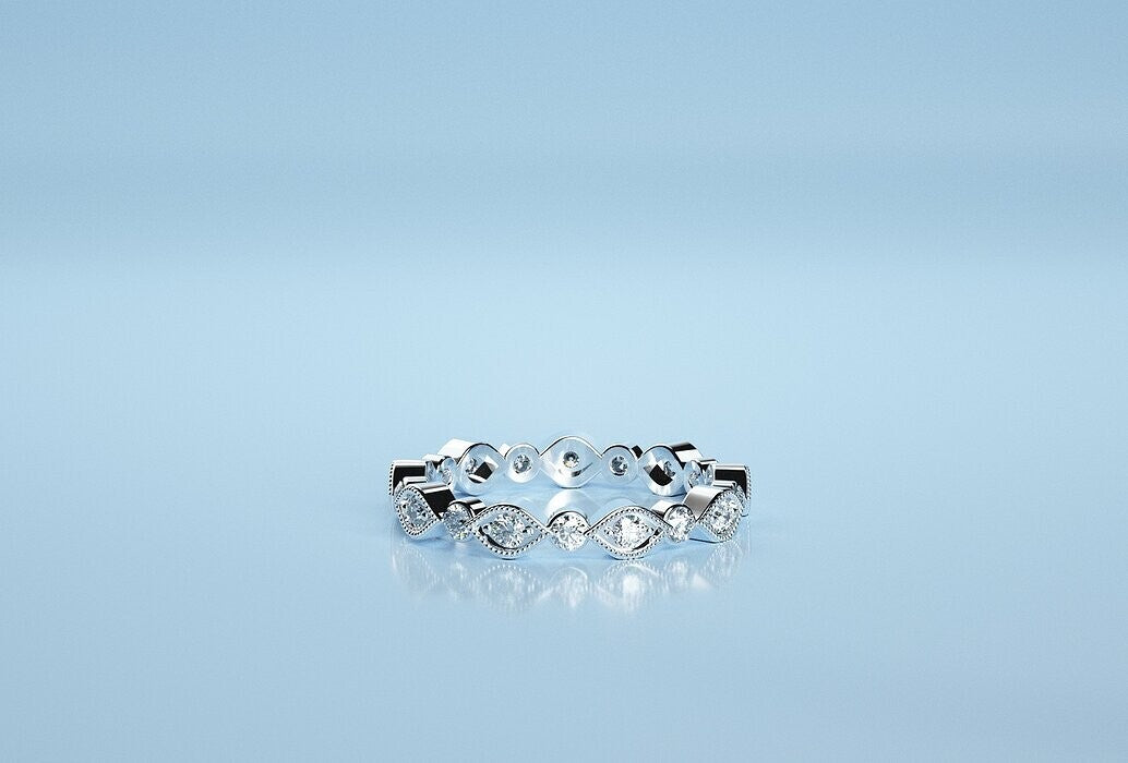 Silver Round Moissanite Eternity Wedding Anniversary Ring Band Women US5-15 Gift