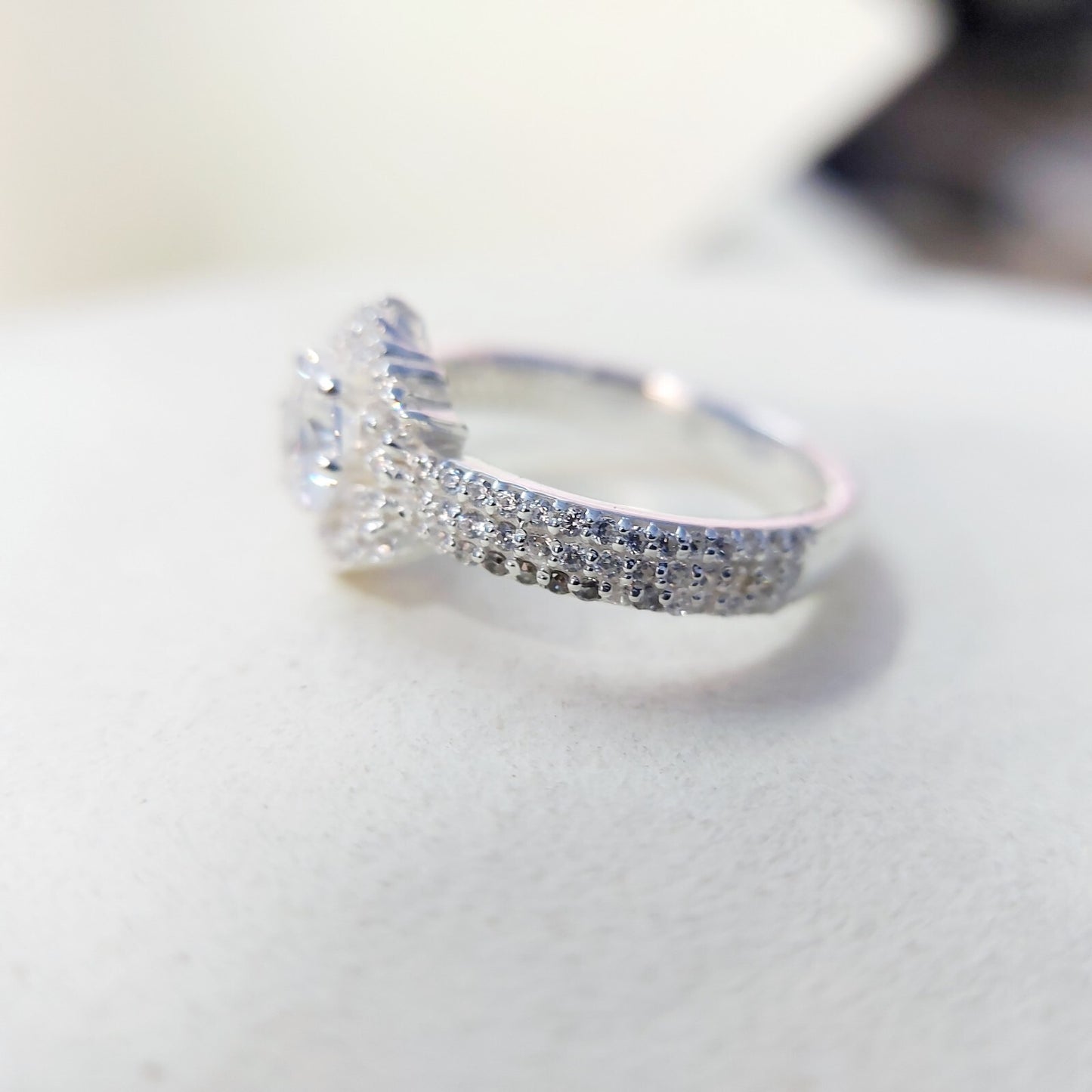 Halo Moissanite Flower Ring Lab Grown Silver Ring for Women Wedding Gift US5-15