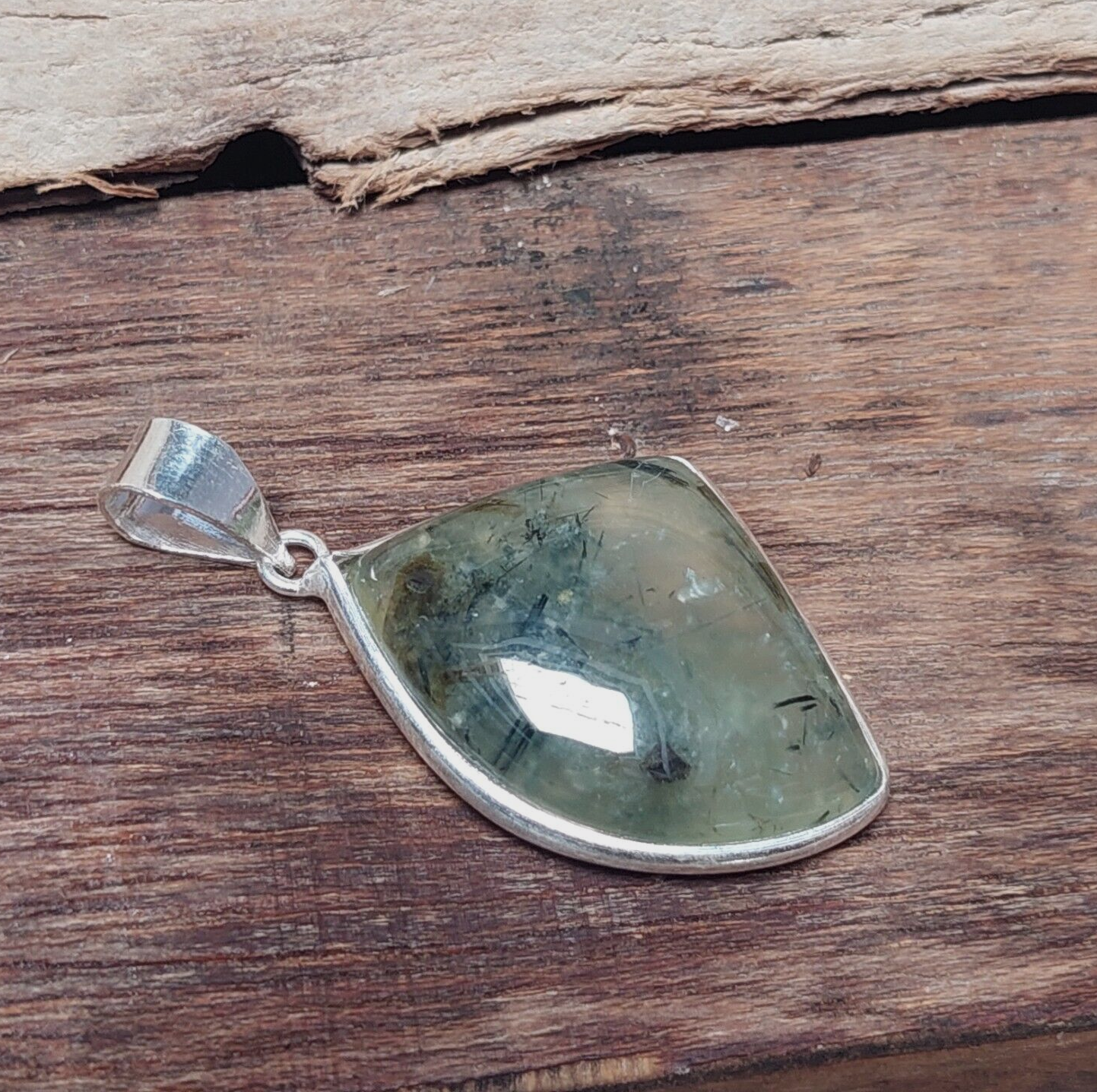 Fancy Shape Prehnite Gemstone 925sterling Silver Handmade Pendant,Christmas Gift