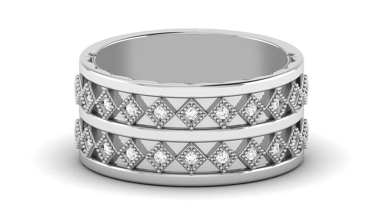 925 Silver Round Solitaire Engagement Ring Wide CZ Wedding Women Band US5-15