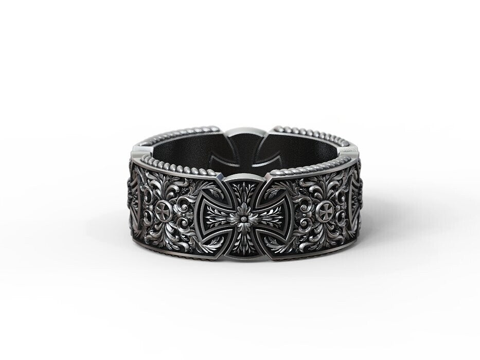 925 Silver Templar Cross Band Ring Gothic Christian Faith Hope Love Ring US5 ~15