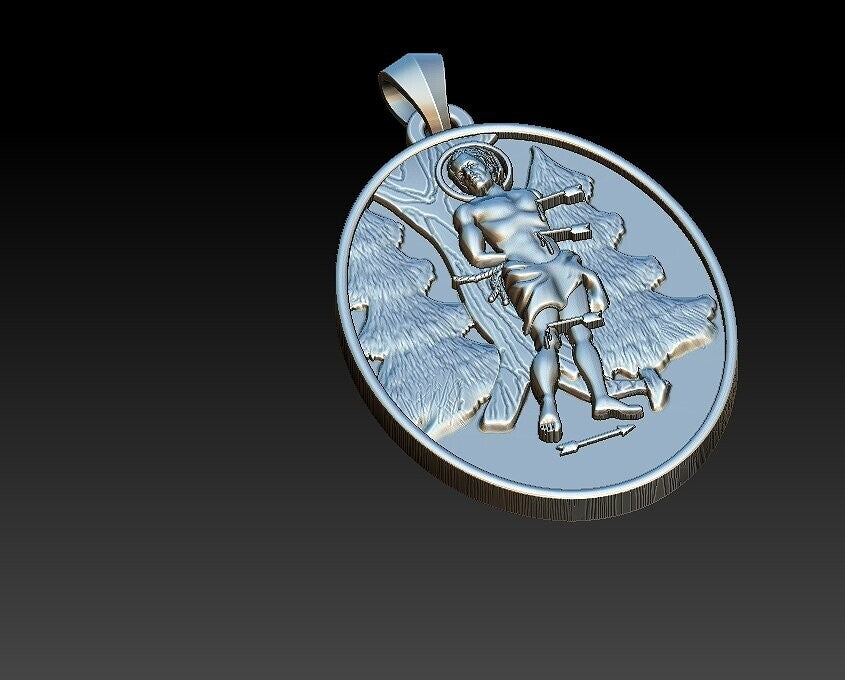 Silver Saint Sebastian Medal Pendant Swimming Athlete Necklace Gift Women US5-15
