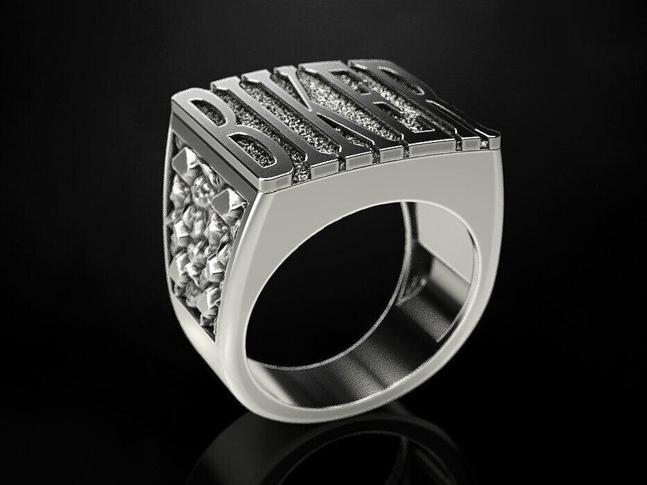 925 Silver Gothic Biker Ring Punk Number Signet Ring US5~15 Cool Gift for Him