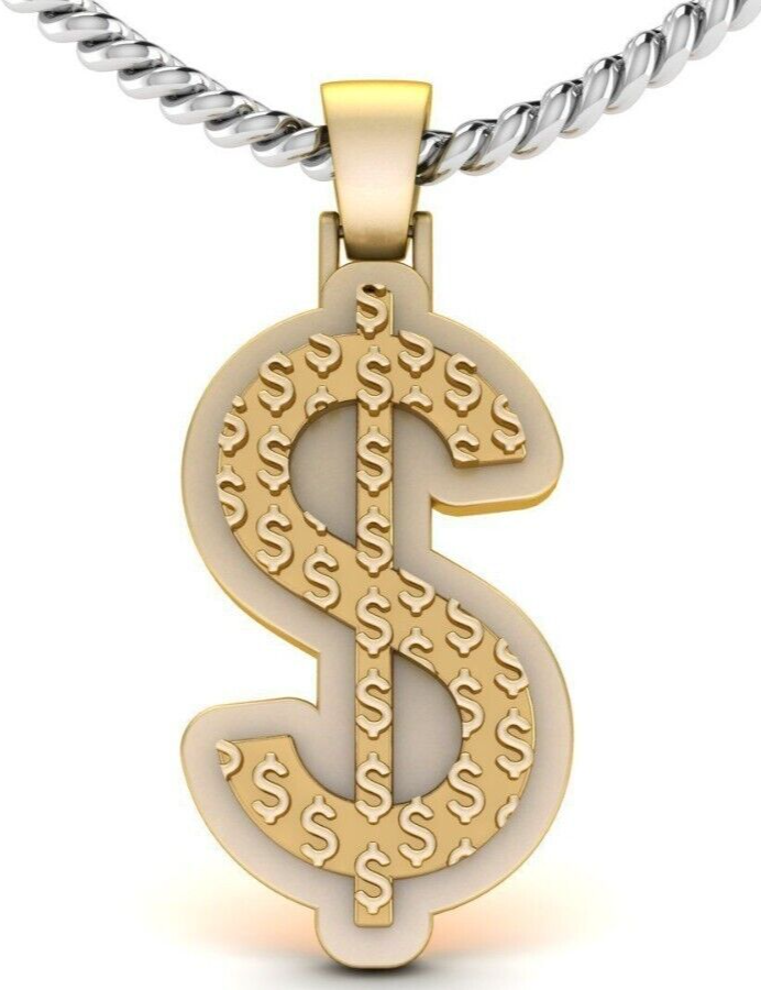 Dollar Sign Brass Pendant Dollar Necklace Money Symbol Charm Gift for Men Women
