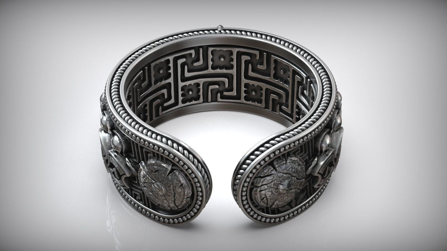 925 Sterling Silver Greek Spartan Helmet Skull Head Adjustable Ring Men US7~15