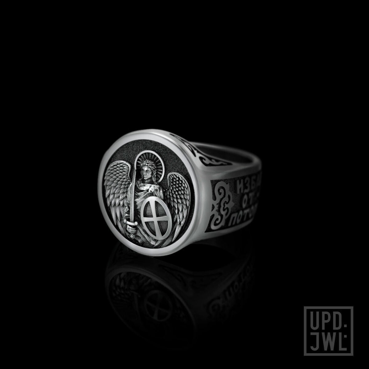 925 Silver Archangel Michael Christian Ring Saint Catholic Religious Ring Men
