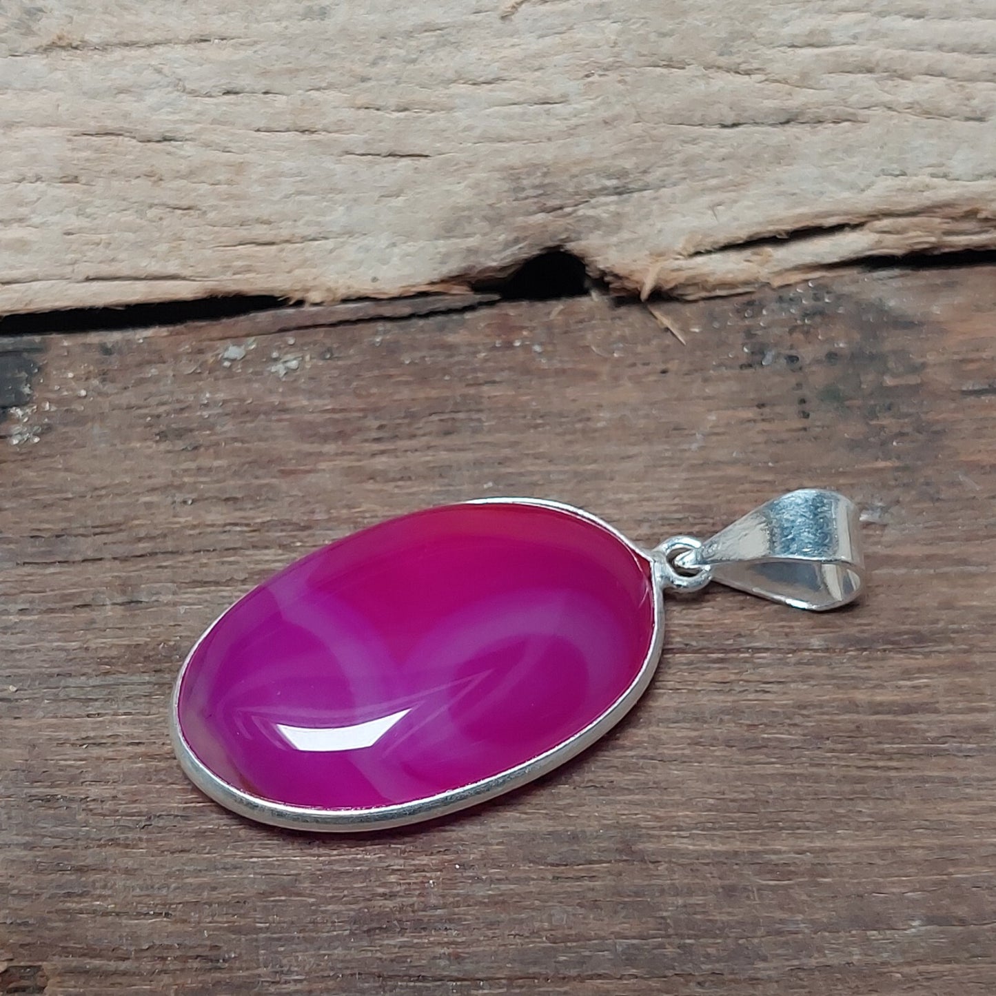 Hot Pink Banded Agate Pendant Necklace 925 Sterling Silver Jewelry For Wedding