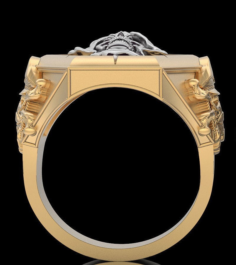 Vintage Brass Gown Skull Ring Punk Gothic Biker Men Women Jewelry Gift For Him