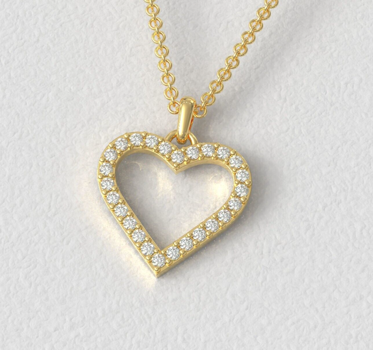 Round Cut Cubic Zirconia Diamond Heart Pendant Necklace For Women Yellow Brass