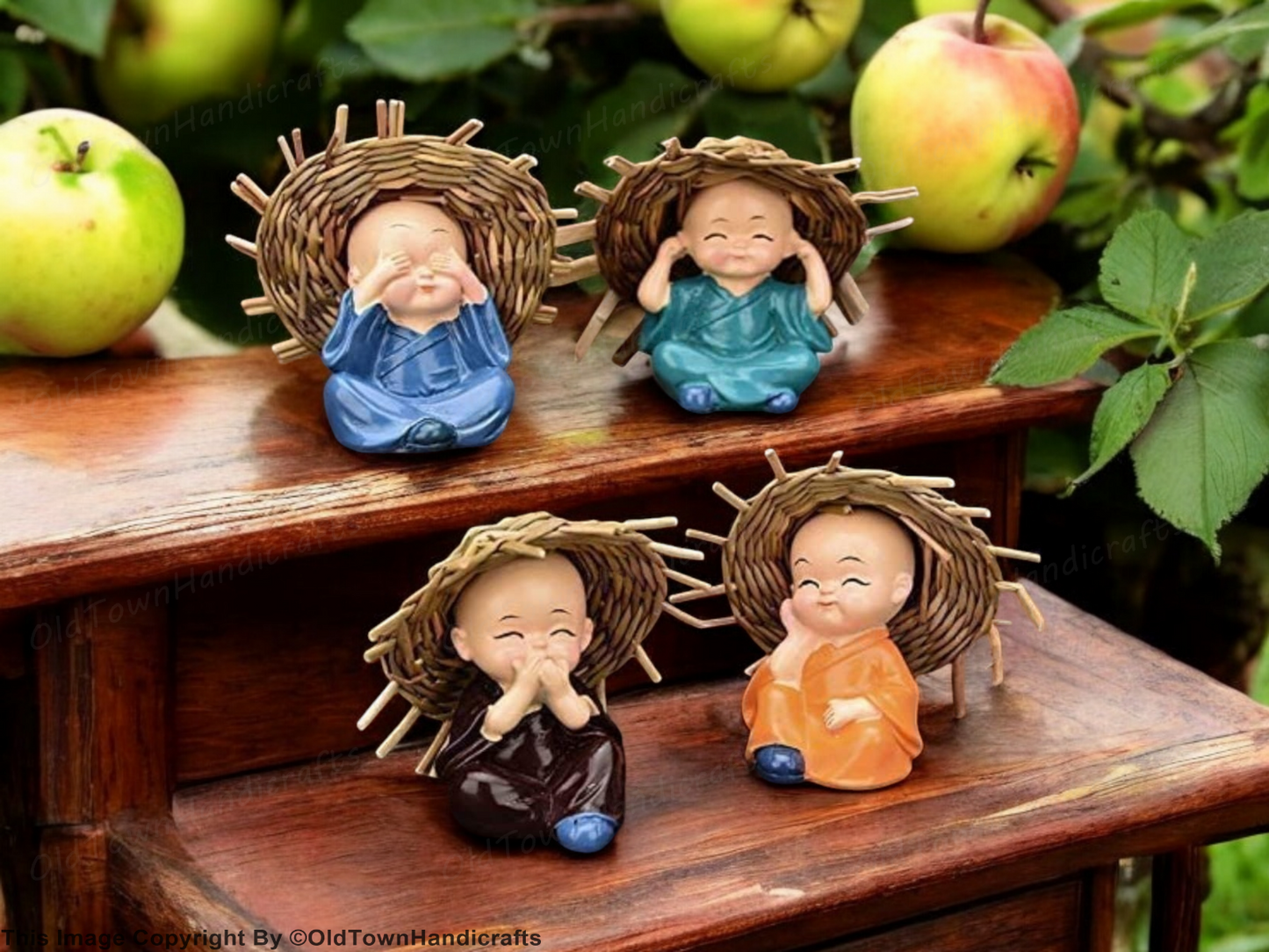 Buddha Set of 4 Baby Hat Monk Buddha Idols | Handcrafted Home Decor & Gift Item