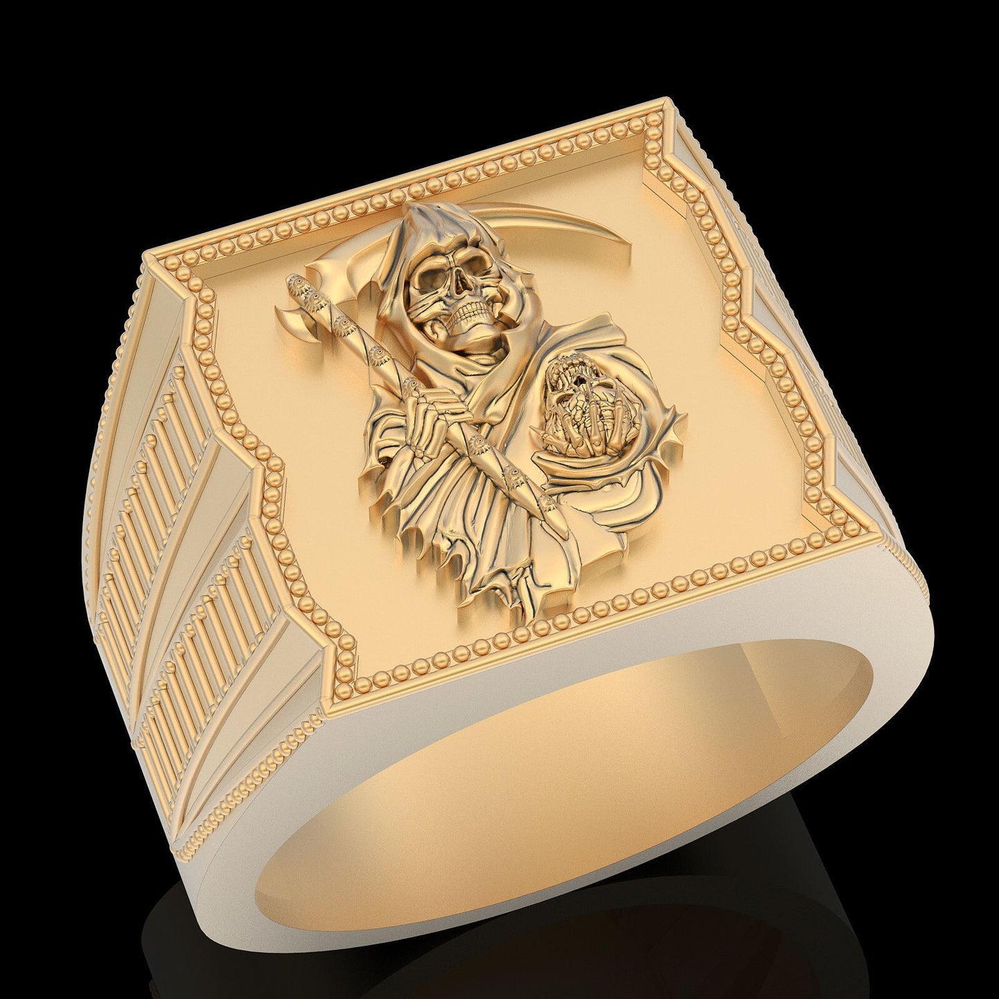 Grim Reaper Skull Ring Brass Biker Gothic Death Head Signet Men Jewelry US5~15