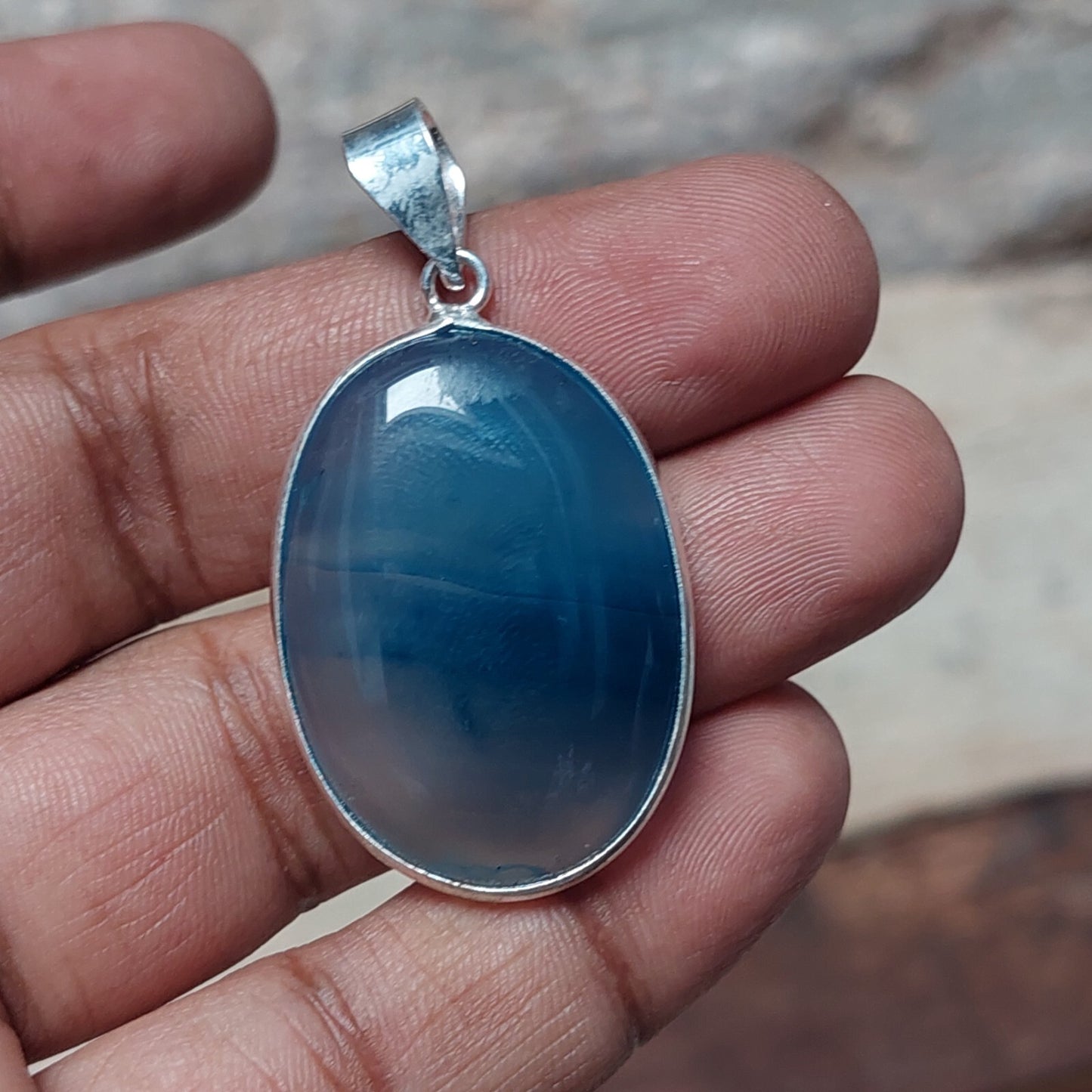 Blue Banded Agate Sterling Silver Pendent Handcrafted Gemstone Jewelry For Her