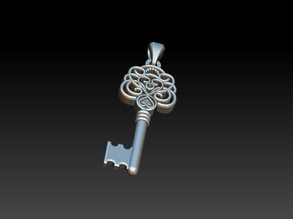 Silver Heart Key Pendant Necklace Gift for Her Handmade Key Jewelry Women Men