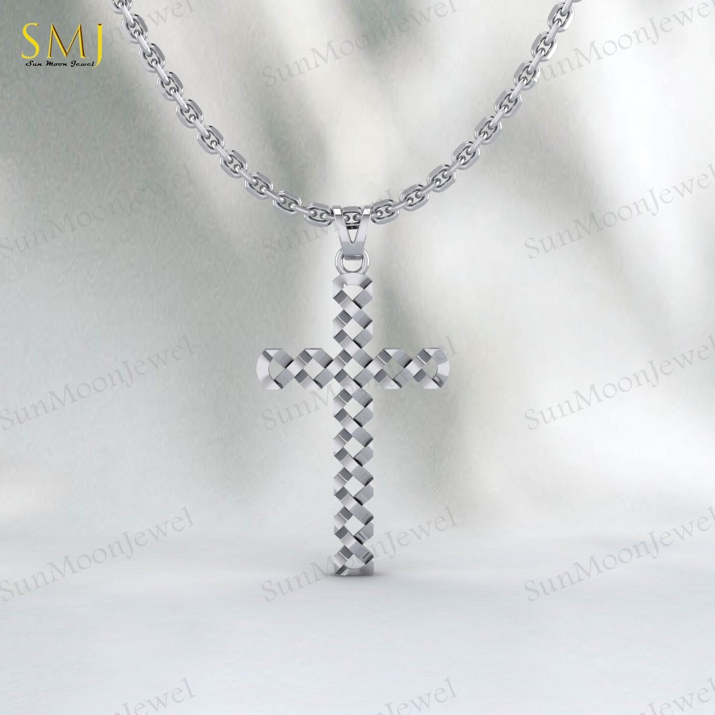 Mens 925 Sterling Silver Diamond Cut Cross Pendant Necklace Gift For Lover