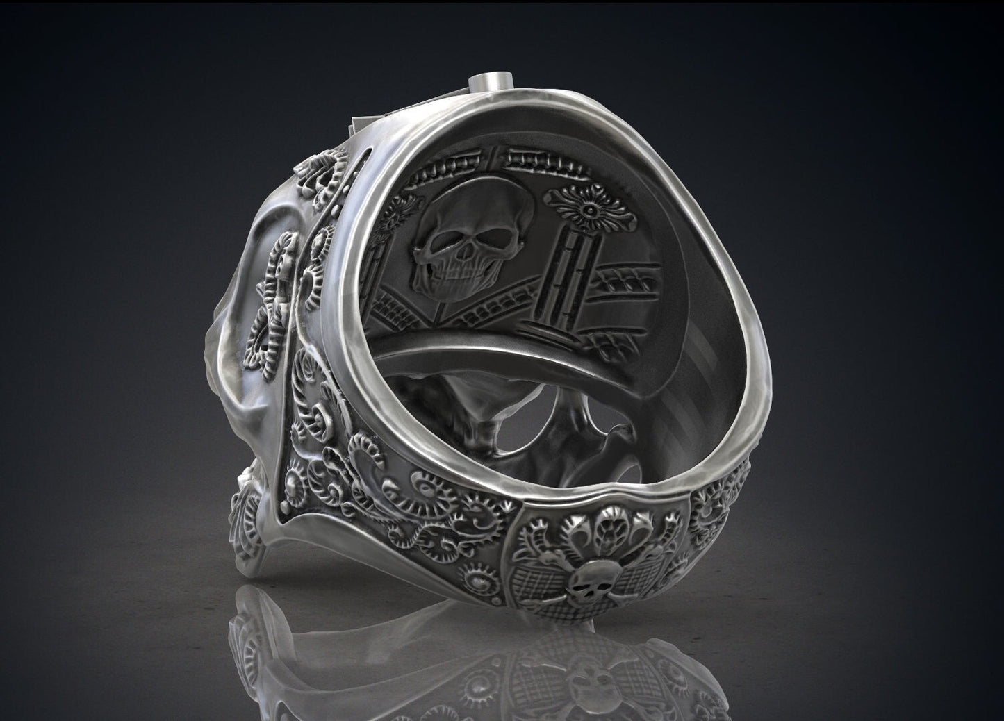 Masonic Skull Ring Oxidized Silver Gothic Freemason Biker Ring For Men US5-15