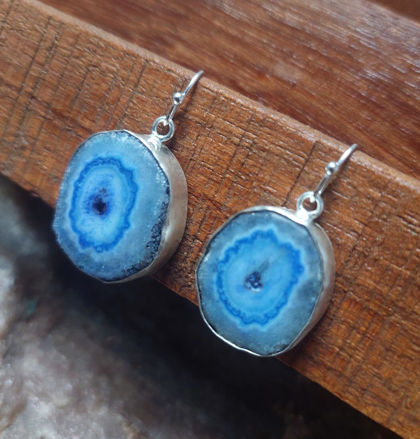 925 Sterling Silver Blue Solar Quartz Handmade Earrings Solar Gemstone Earrings