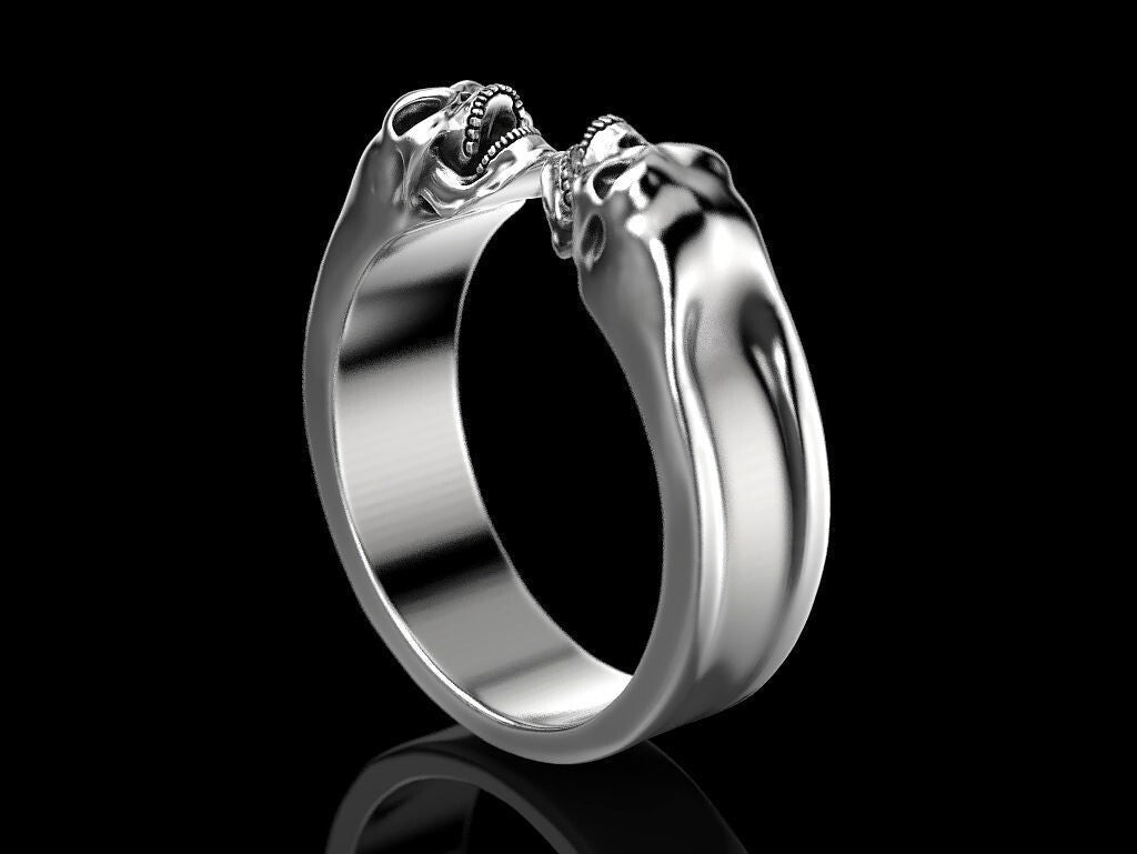 925 Argentium Silver Gemini Skull Ring Gothic Men's Biker Gorgeous Ring US5~15